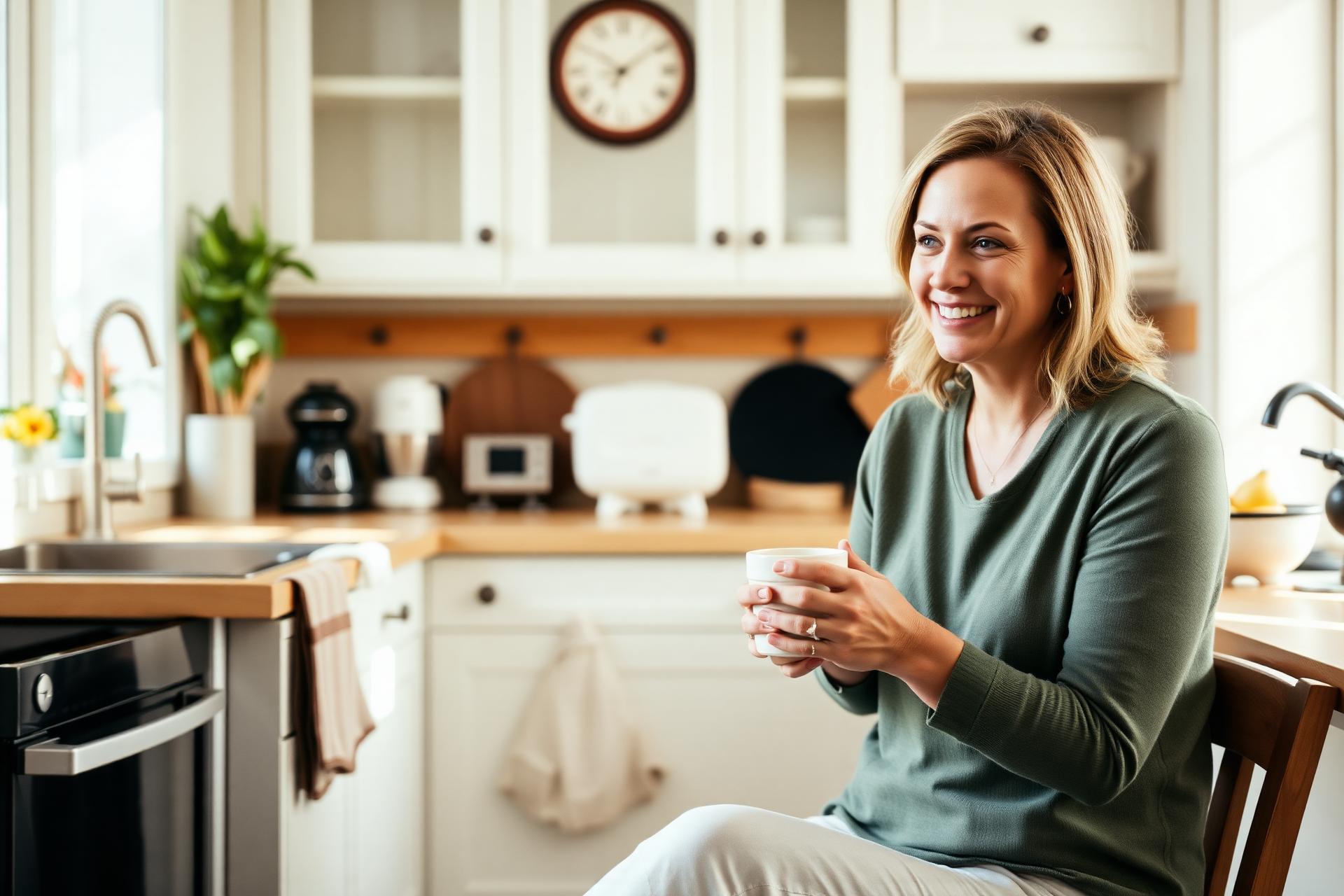 Warm sunlit kitchen with herbal tea